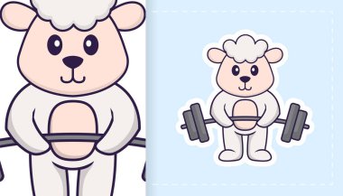 Şirin koyun maskotu karakteri. Çıkartmalar, yamalar, tekstil ve kağıt için kullanılabilir. Vektör illüstrasyonu