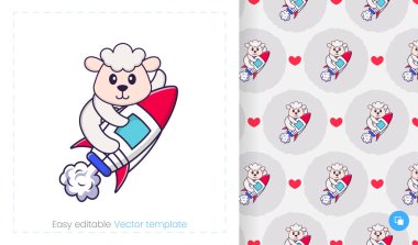 Beyaz arka planda çizgi film koyunları olan kusursuz bir desen. Paket kağıdı, kumaş ve diğerleri için kullanılabilir.