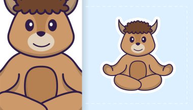 Şirin koyun maskotu karakteri. Çıkartmalar, yamalar, tekstil ve kağıt için kullanılabilir. Vektör illüstrasyonu