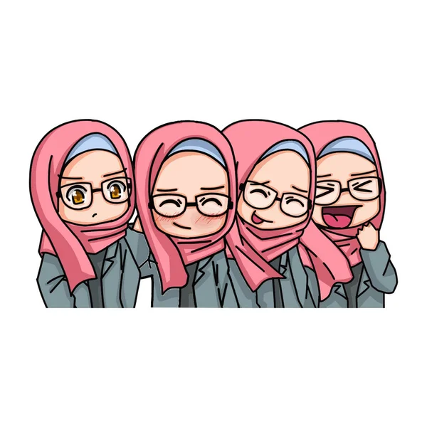 Mulheres Muçulmanas Bonitas Vestindo Ilustração Hijab Vetor — Vetor de Stock