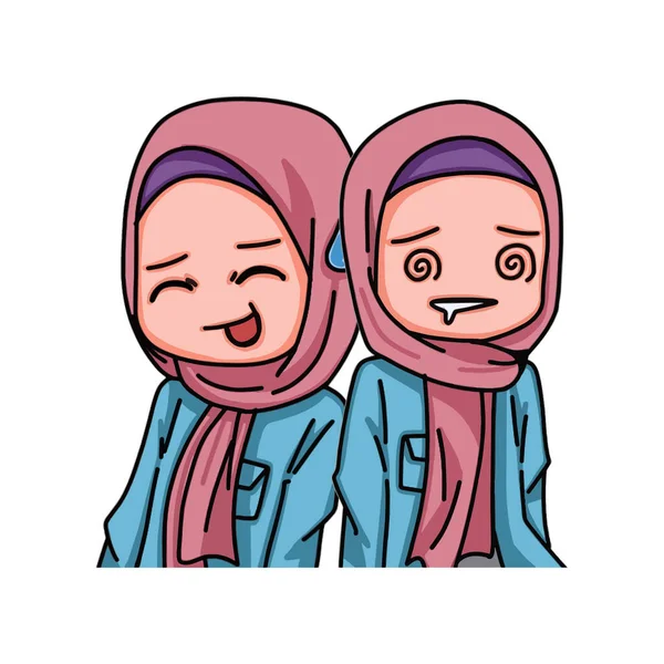 Illustration Female Character Wearing Hijab Vector Illustration - Stok Vektor