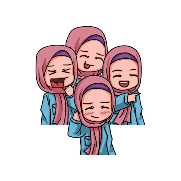 Ilustrasi Karakter Perempuan Mengenakan Hijab Ilustrasi Vektor - Stok Vektor