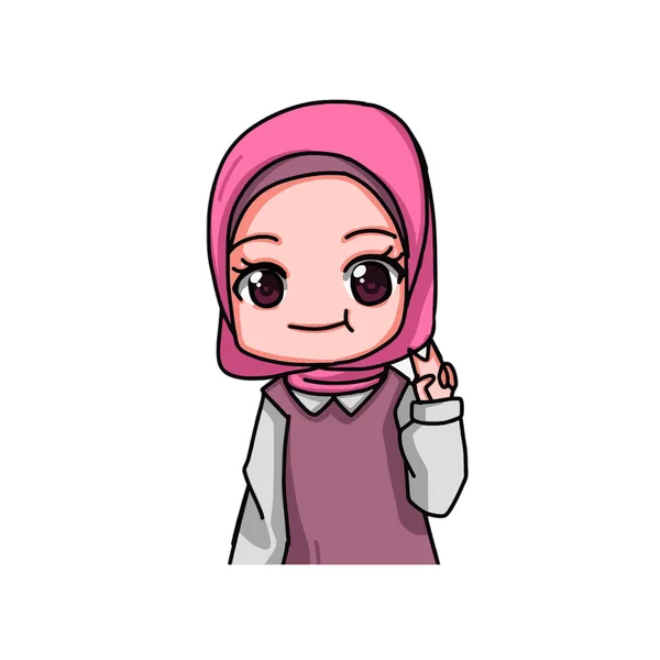 Cute Female Muslim Character Vector Illustration - Stok Vektor