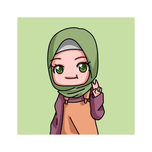 Cute Female Muslim Character Vector Illustration —  Vetores de Stock