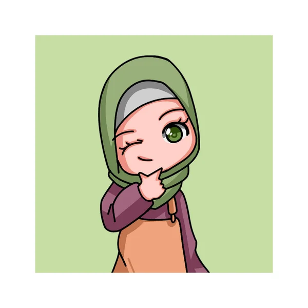 Cute Female Muslim Character Vector Illustration - Stok Vektor