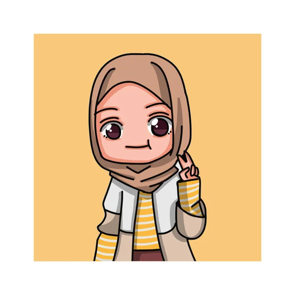 Cute Female Muslim Character Vector Illustration - Stok Vektor