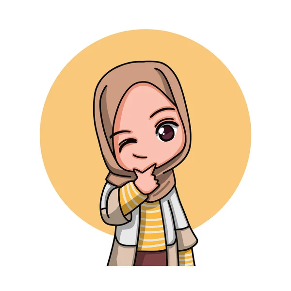 Cute Female Muslim Character Vector Illustration —  Vetores de Stock