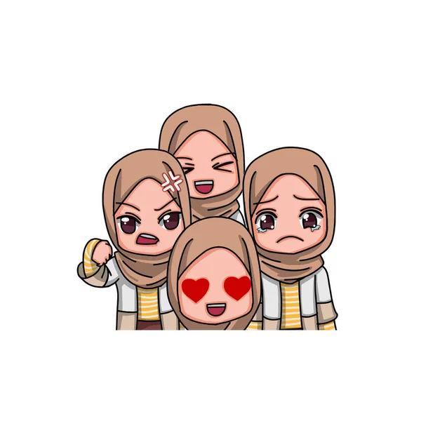 Cute Female Muslim Character Vector Illustration - Stok Vektor