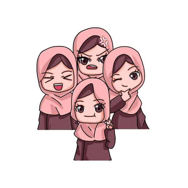 Cute Female Muslim Character Vector Illustration - Stok Vektor