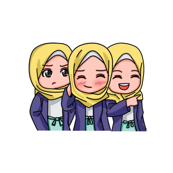 Illustration Young Muslim Women Wearing Hijab Vector Illustration — Vetor de Stock