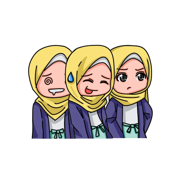 Illustration Junger Muslimischer Frauen Mit Hidschab Vektorillustration — Stockvektor
