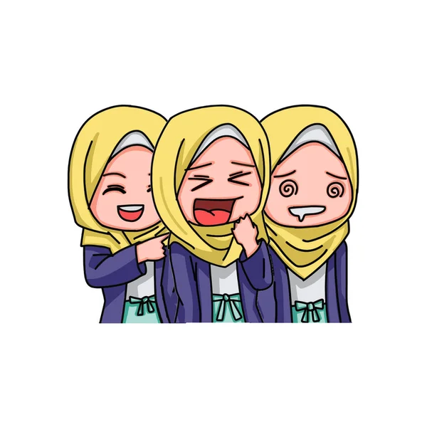 Illustration Young Muslim Women Wearing Hijab Vector Illustration — Stock Vector