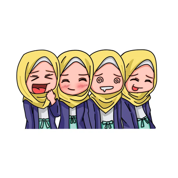 Illustration Young Muslim Women Wearing Hijab Vector Illustration - Stok Vektor