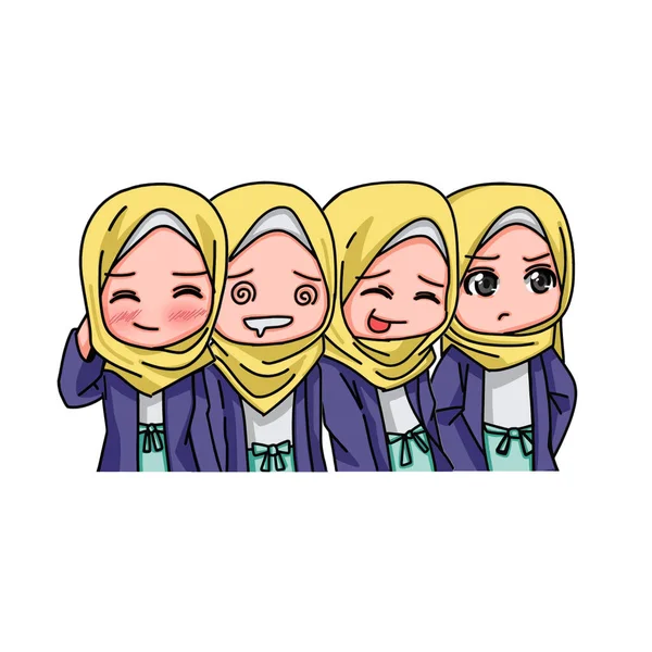 Illustrazione Giovani Donne Musulmane Che Indossano Hijab Illustrazione Vettoriale — Vettoriale Stock