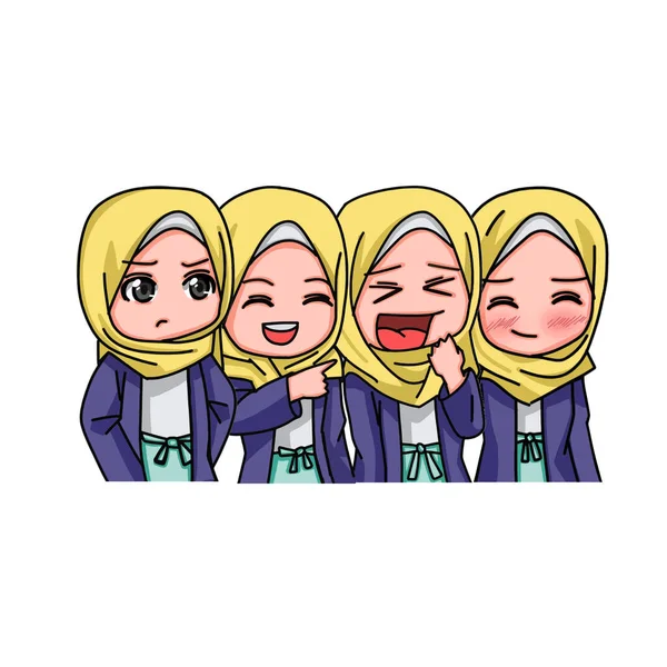 Illustration Young Muslim Women Wearing Hijab Vector Illustration — Stock Vector