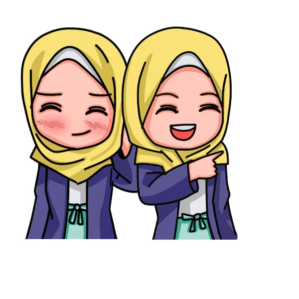 Illustration Jeunes Femmes Musulmanes Portant Hijab Illustration Vectorielle — Image vectorielle