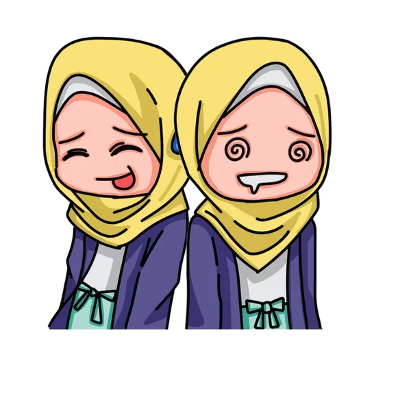 Ilustração Jovens Muçulmanas Vestindo Hijab Ilustração Vetorial — Vetor de Stock