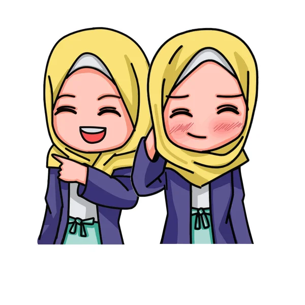 Illustration Young Muslim Women Wearing Hijab Vector Illustration — Image vectorielle