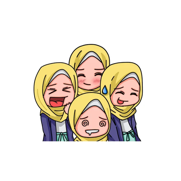 Ilustración Mujeres Musulmanas Jóvenes Con Hiyab Ilustración Vectorial — Archivo Imágenes Vectoriales
