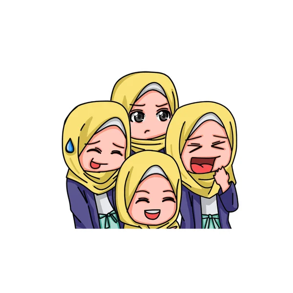 Illustration Young Muslim Women Wearing Hijab Vector Illustration — Stockový vektor