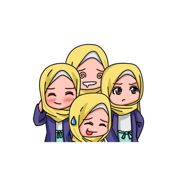 Illustration Young Muslim Women Wearing Hijab Vector Illustration — ストックベクタ