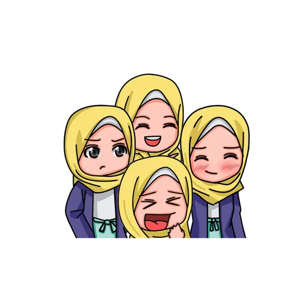 Ilustracja Młodych Muzułmanek Noszących Hidżab Ilustracja Wektora — Wektor stockowy