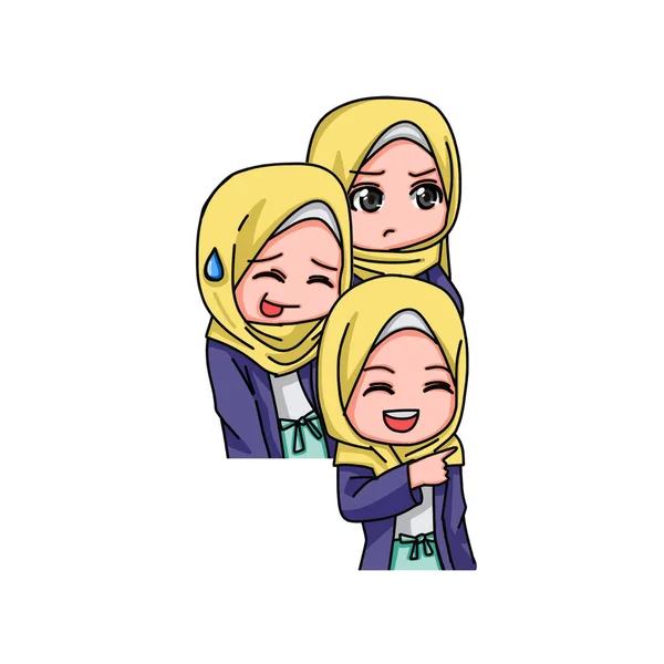 Illustration Young Muslim Women Wearing Hijab Vector Illustration — Stock Vector