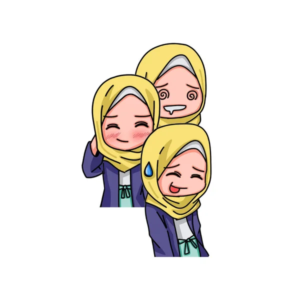 Illustration Young Muslim Women Wearing Hijab Vector Illustration — ストックベクタ