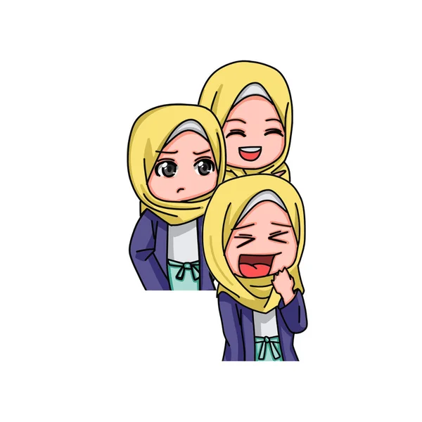 Illustration Young Muslim Women Wearing Hijab Vector Illustration — Stockový vektor