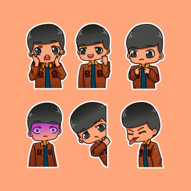 Çizgi film karakteri karakterli çıkartma tasviri izole edilmiş. Vektör