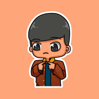 Çizgi film karakteri karakterli çıkartma tasviri izole edilmiş. Vektör