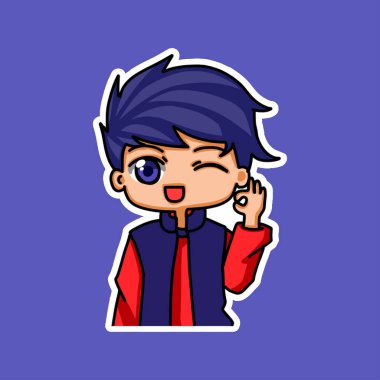 Çizgi film karakteri karakterli çıkartma tasviri izole edilmiş. Vektör