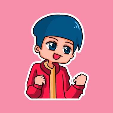 Çizgi film karakteri karakterli çıkartma tasviri izole edilmiş. Vektör