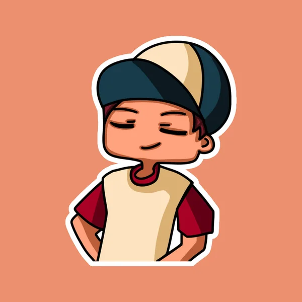 Sticker Template Cartoon Boy Character Isolated Illustration Vector — Vector de stock