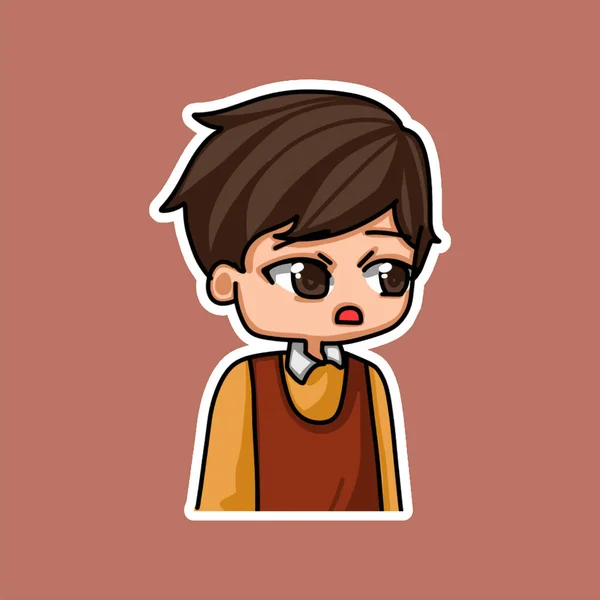 Sticker Template Cartoon Boy Character Isolated Illustration Vector — Stock Vector