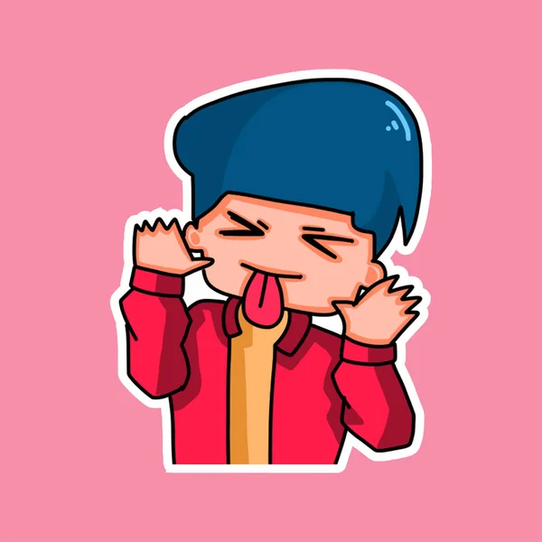 Sticker Template Cartoon Boy Character Isolated Illustration Vector — Stok Vektör