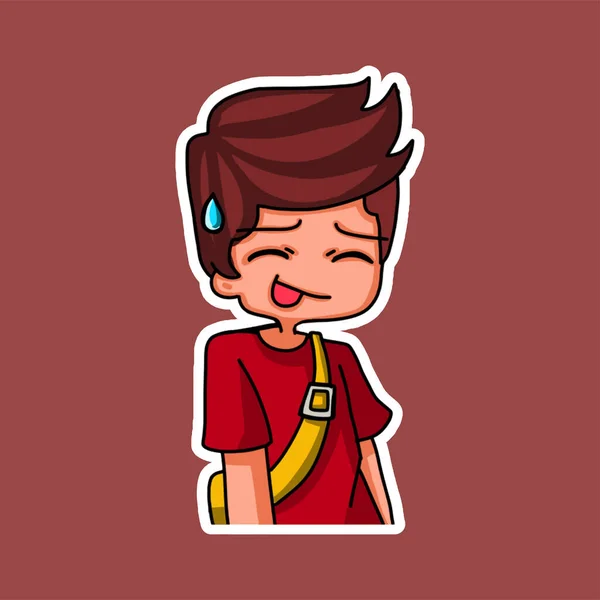 Sticker Template Cartoon Boy Character Isolated Illustration Vector — Stockový vektor