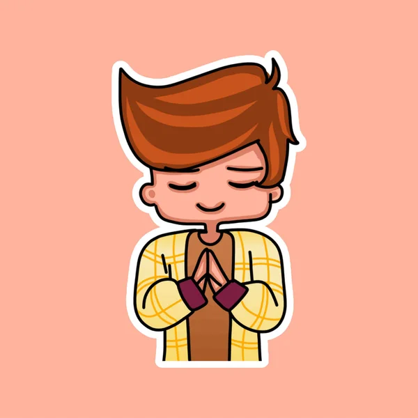 Sticker Template Cartoon Boy Character Isolated Illustration Vector — Image vectorielle