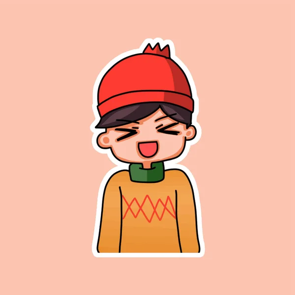 Sticker Template Cartoon Boy Character Isolated Illustration Vector — 스톡 벡터