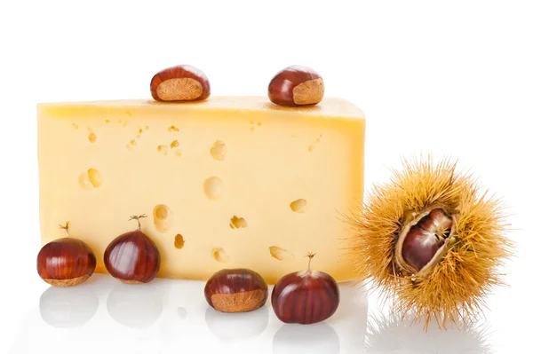 Cheese and chestnuts — Stock Photo, Image