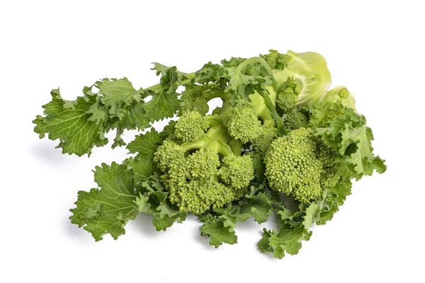 Rabbia Rapini Broccoli Fresca Isolata Fondo Bianco — Foto Stock
