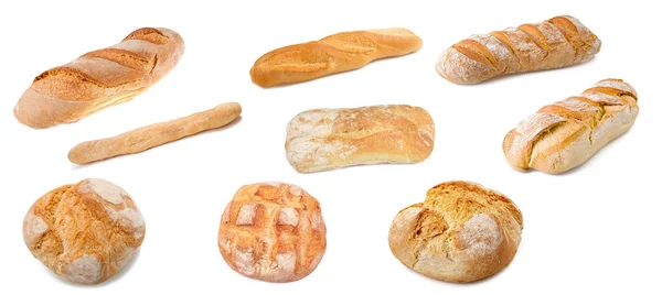 Various Types Bread Isolated White Background — Stock Photo, Image