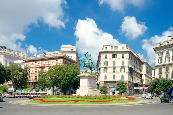 Piazza Corvetto and the monument of Victor Emmanuel II, Genoa, — Stock Photo, Image