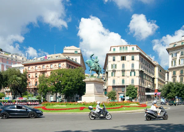 Piazza Corvetto e il monumento di Vittorio Emanuele II, Genova, I — Foto Stock