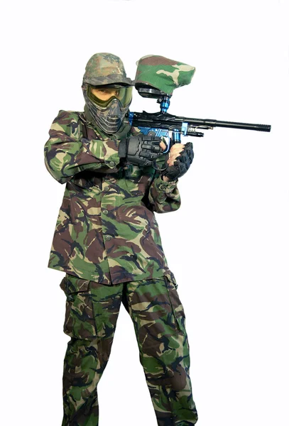 Paintballer with marker — Stock Photo, Image