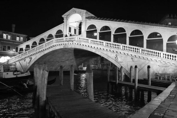 Venice Italy January 2020 Evocative Black White Image Rialto Bridge — Stock Photo, Image