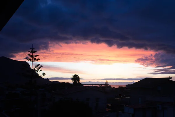 Evocative Image Sunset Sea Headland Silhouette Background — Stock Photo, Image