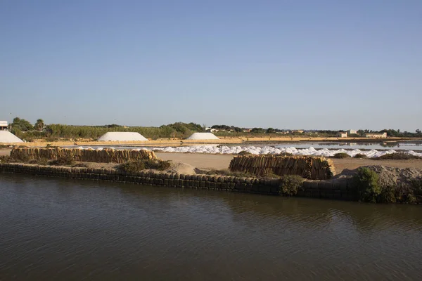 Natural reserve of the Stagnone or natural reserve of the Salinedello Stagnone near Marsala and Trapani, Sicily, Italy, salt collected inwaiting to be transported