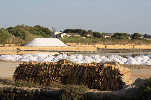 Natural reserve of the Stagnone or natural reserve of the Salinedello Stagnone near Marsala and Trapani, Sicily, Italy, salt collected inwaiting to be transported