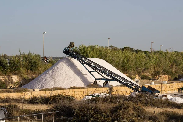 Natural reserve of the Stagnone or natural reserve of the Salinedello Stagnone near Marsala and Trapani, Sicily, Italy, salt collected inwaiting to be transported